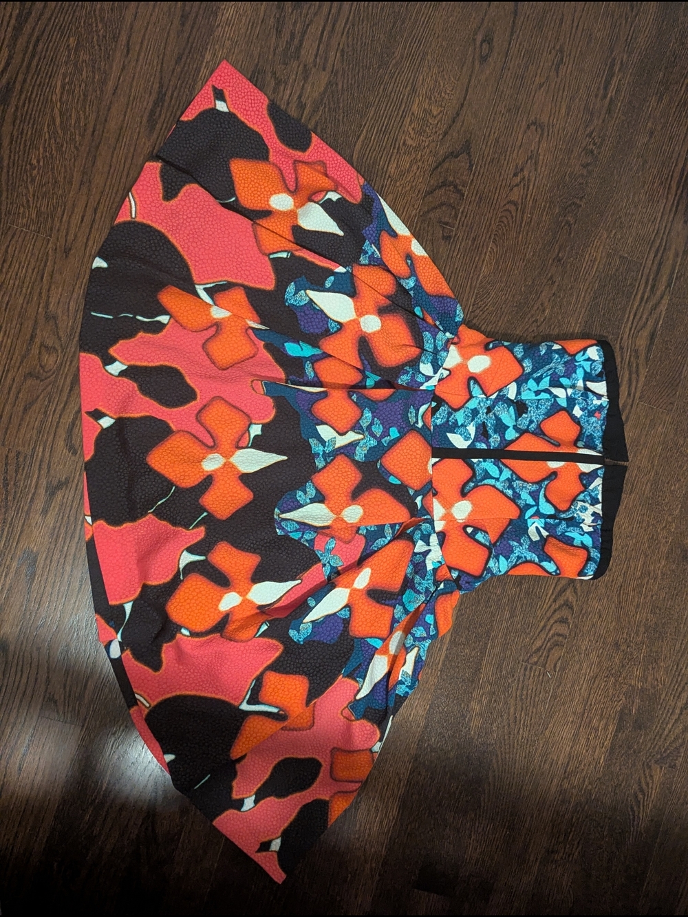 Peter Pilotto Bold Floral Circle Skirt in Orange, Blue & Black